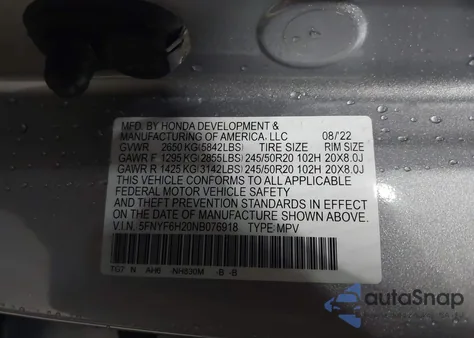 2022 Honda Pilot Awd Special Edition from USA, damaged, VIN 5FNYF6H20NB076918